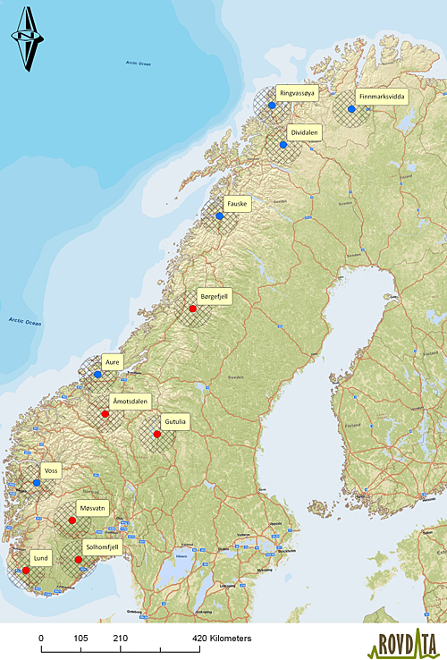 Områder for intensiv overvåking av kongeørn i Norge